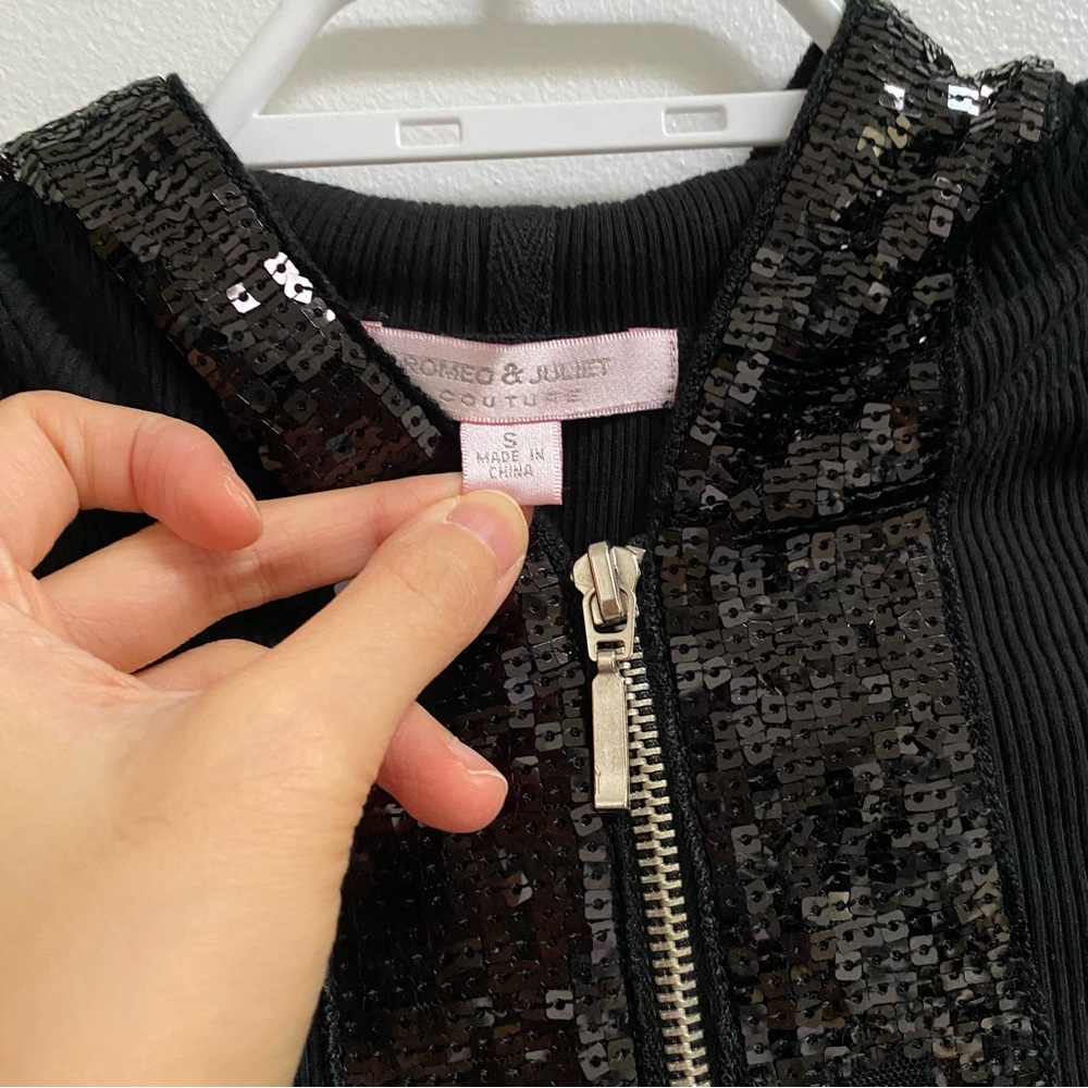 Y2K Romeo & Juliet Couture Ribbed Knit Hoodie with Sequins S - Picture 3 of 5